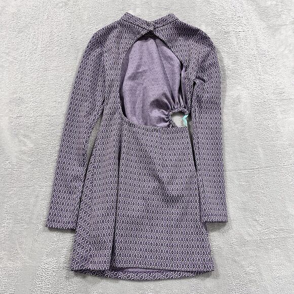 Zara‎ Cutout Back Dress XS Lilac Cinched Side Geometric Long Sleeve - Picture 2 of 9